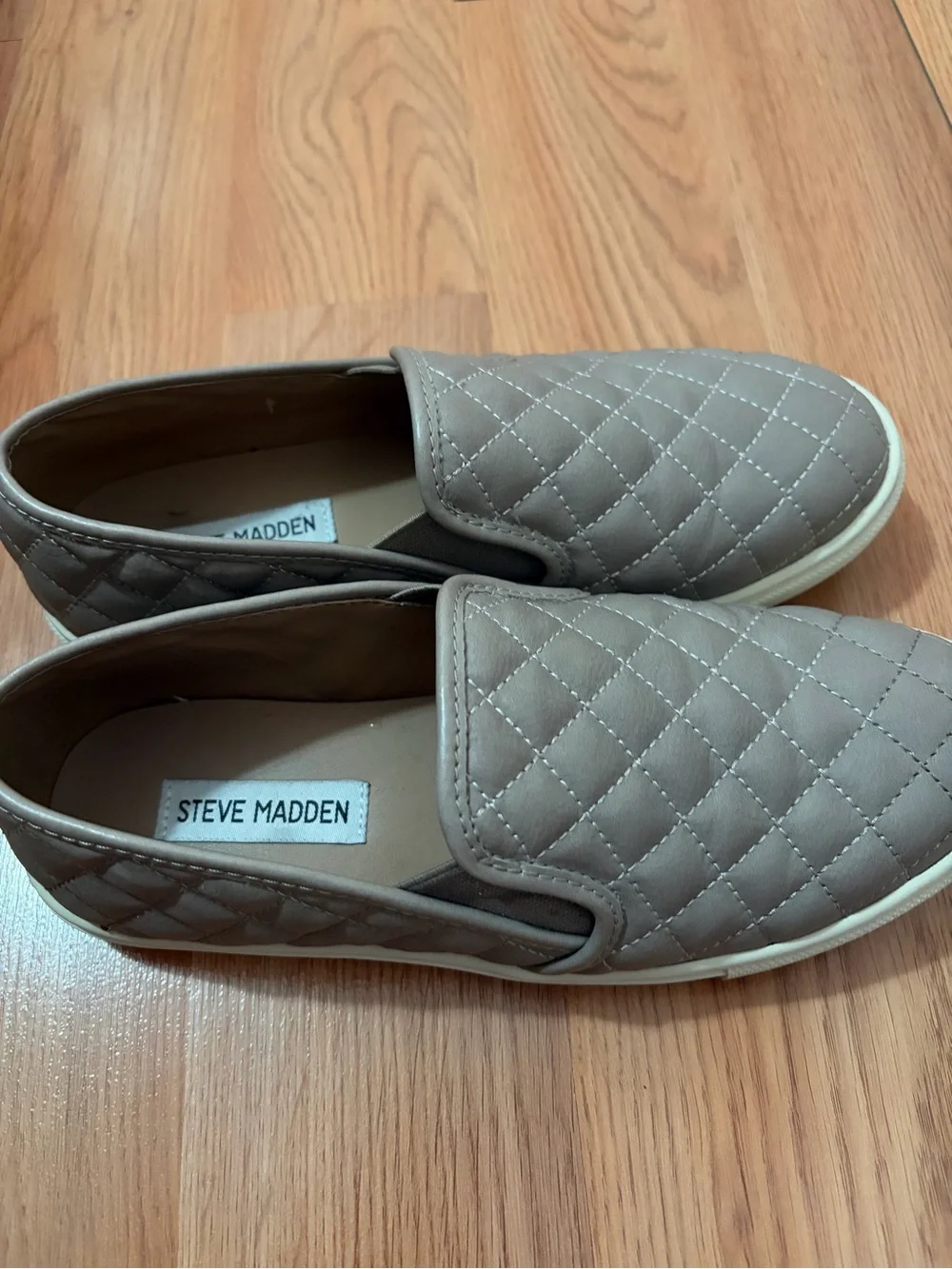 Steve Madden Quilted Slip-On Loafers — Taupe Gray